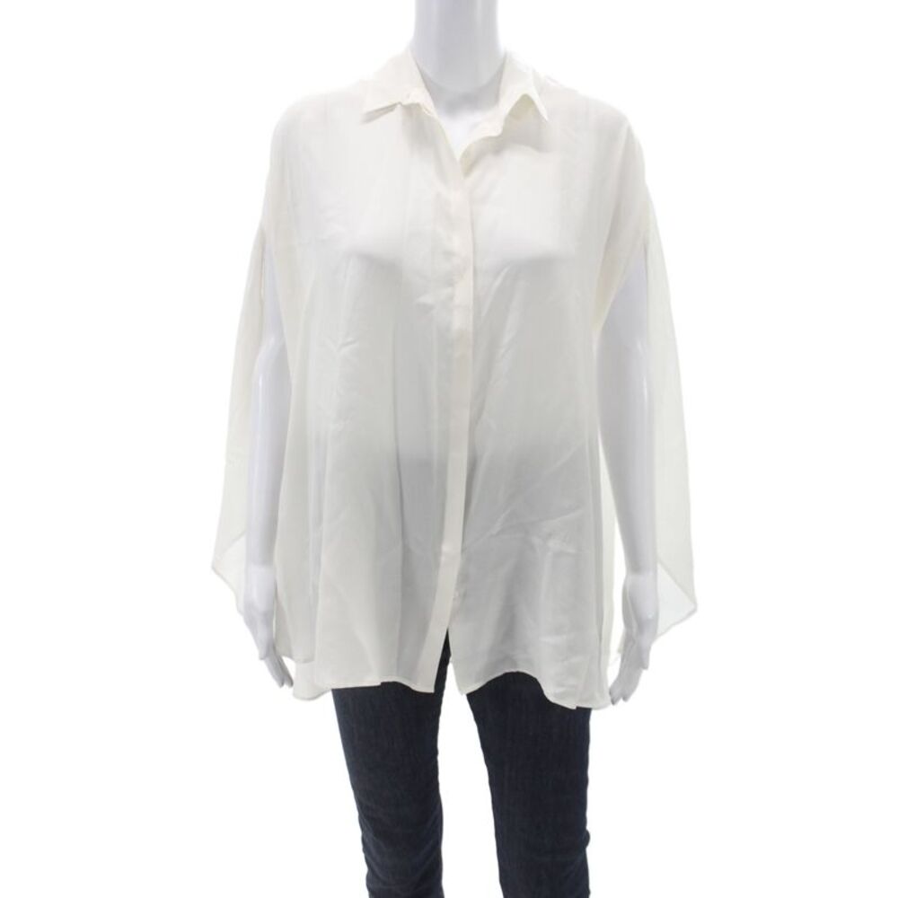 Anne Fontaine Womens Silk Collared Tunic Blouse White Long Sleeve Size 40